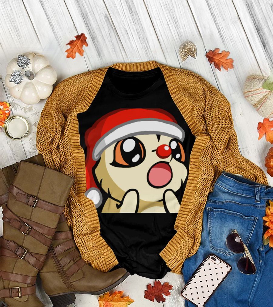 FhaeO Holiday Santa Hat Anime Animal Character T-Shirt