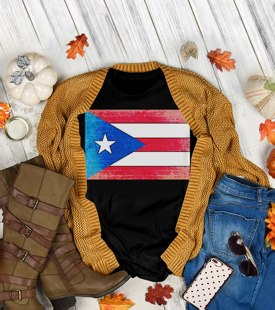 Puerto Rico Flag Styled Brick Texture T-Shirt