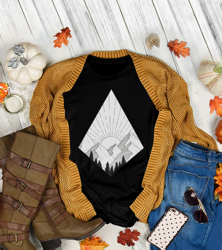 Rising Sun Over Mountain Peaks with Forest T-Shirt