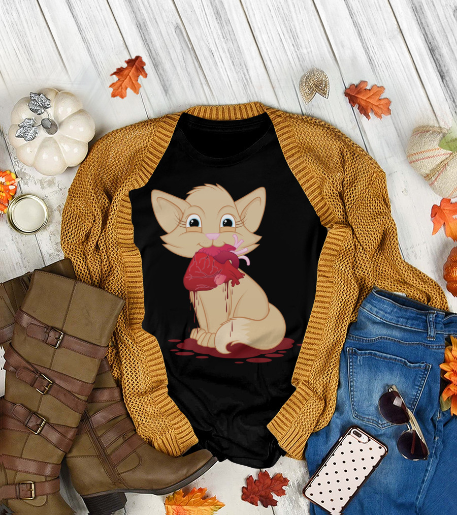 Cat With Bloody Heart T-Shirt
