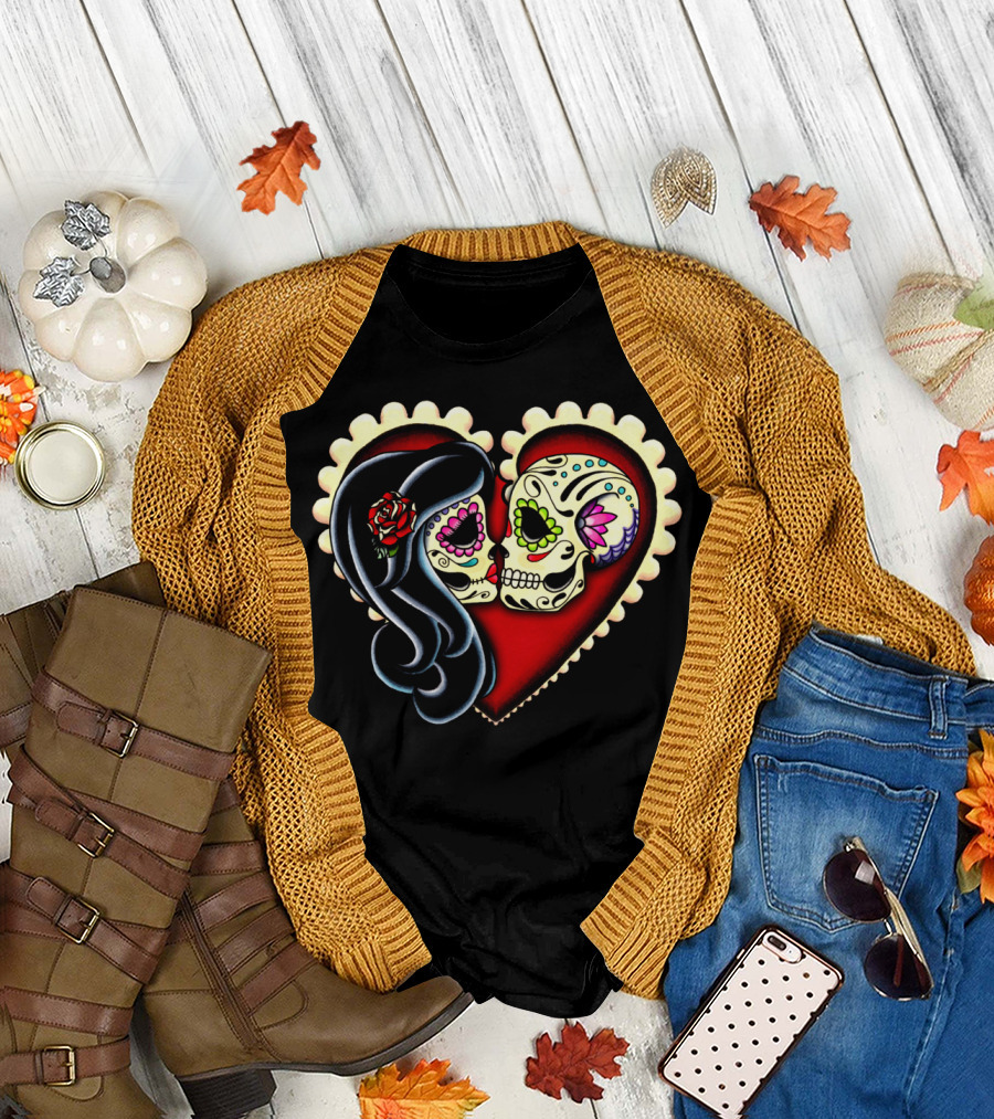 Ashes Day of the Dead Sugar Skull Love Heart T-Shirt