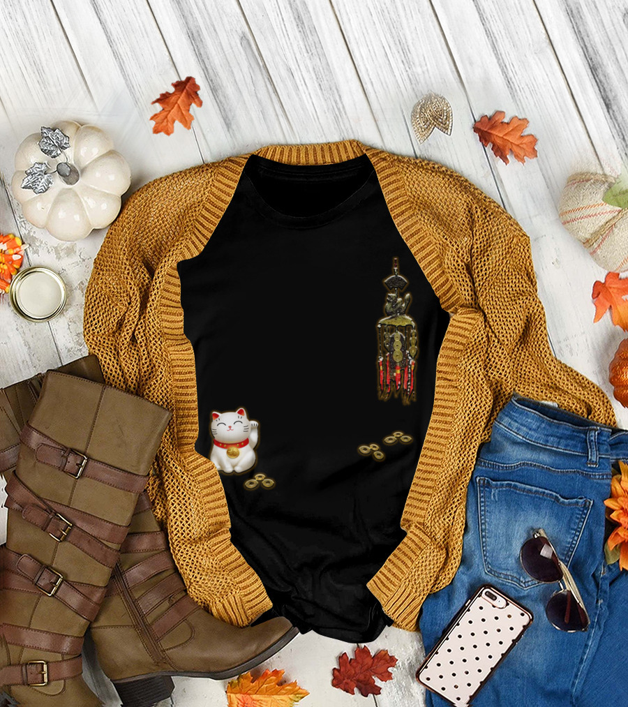 Lucky Cat with Coins and Hanging Charms T-Shirt