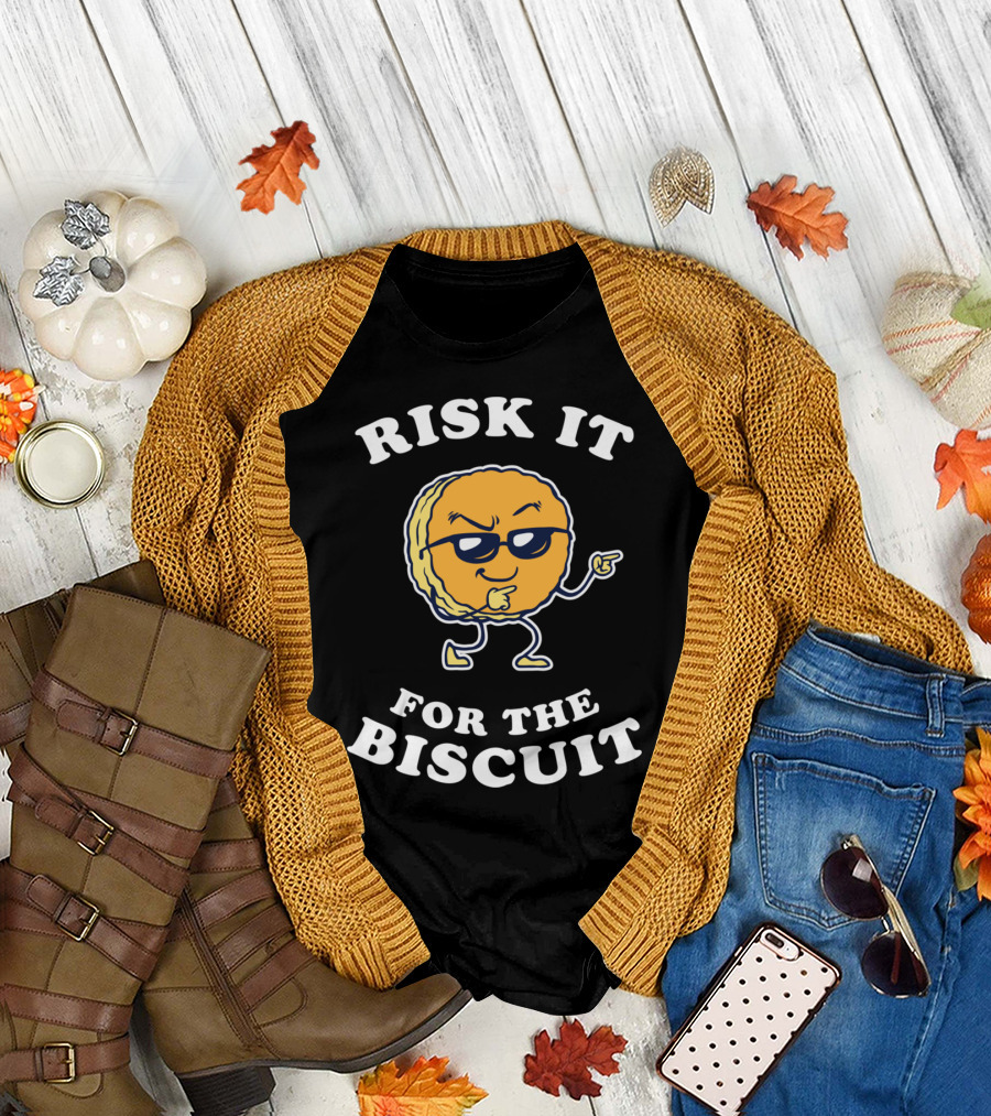 Risk It For The Biscuit Cool Sunglasses Pointing Cartoon T-Shirt