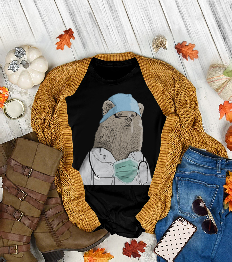 Doctor Bear in Surgical Scrubs and Stethoscope T-Shirt