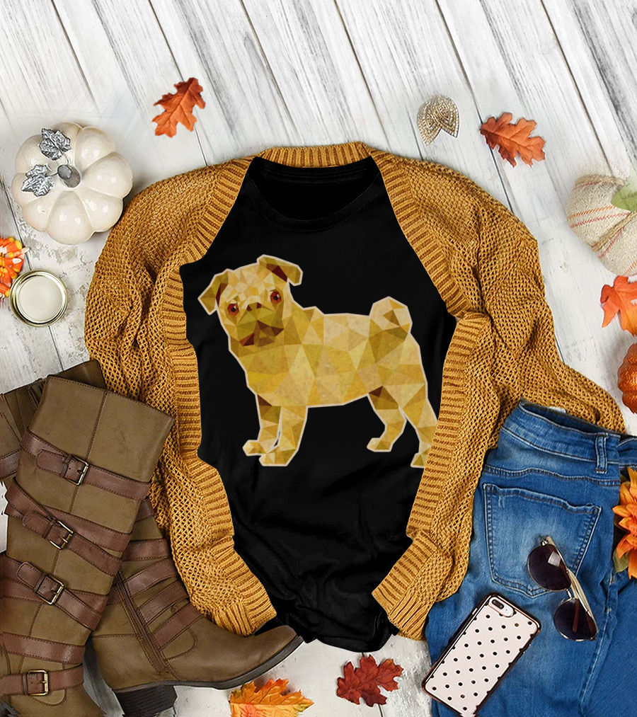 Pug Dog Golden Low Polygon T-Shirt