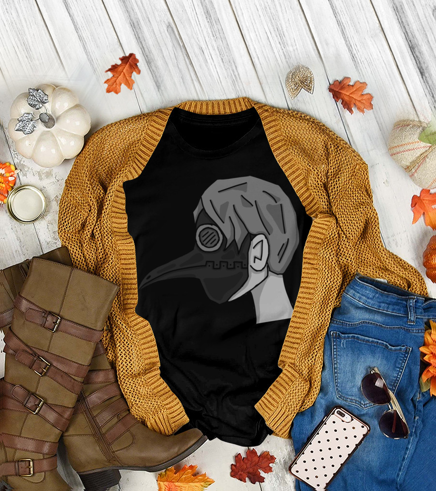 Doctor Della Peste Mask Black And White Plague Doctor Side Profile T-Shirt