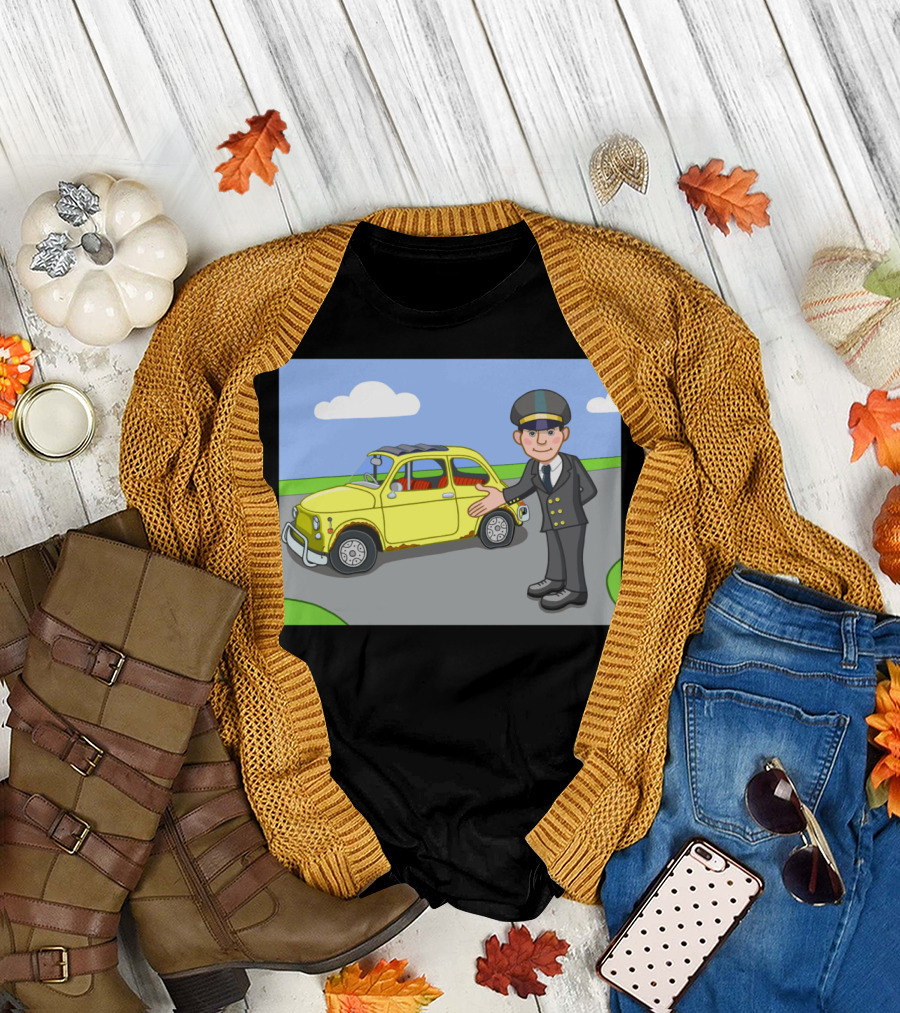 The Chauffeur Cartoon with Yellow Car by College T-Shirt