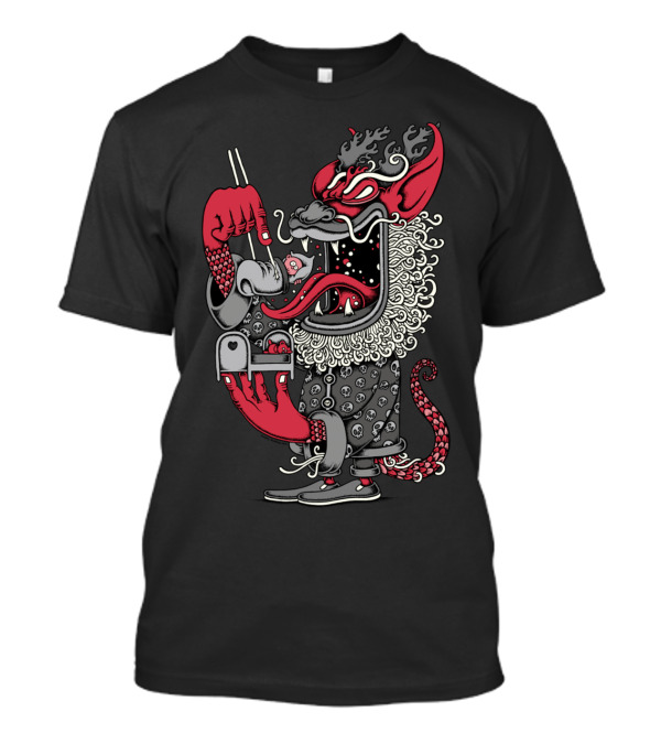 Dragon Cop Eating Noodles With Skull Pattern Suit T-Shirt