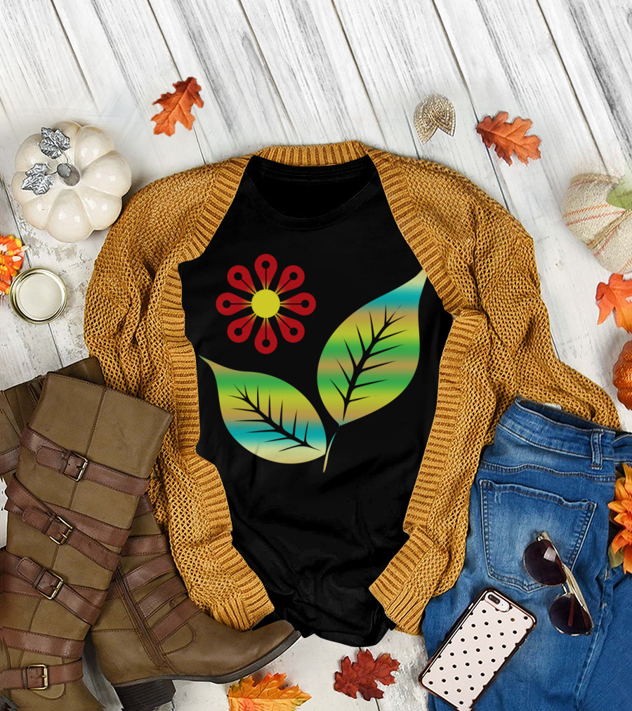 Leaves And Vibrant Red Flower T-Shirt