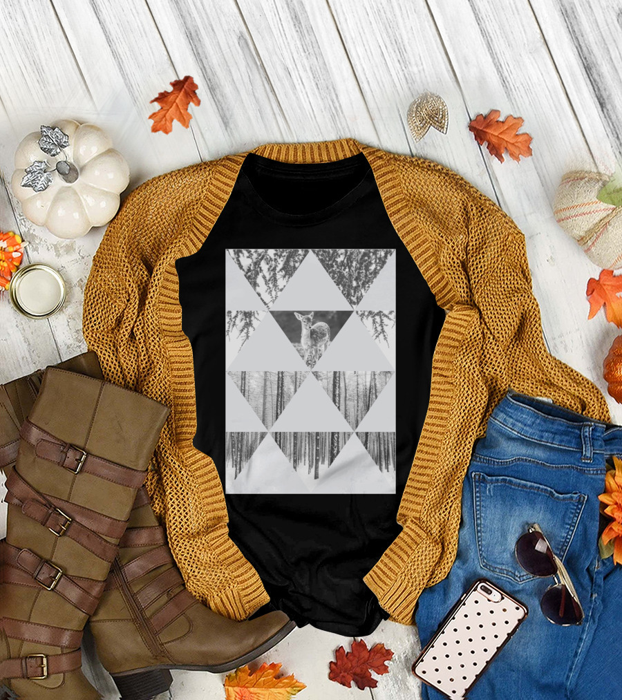 Habitat Winter Forest Deer Wildlife Triangles T-Shirt