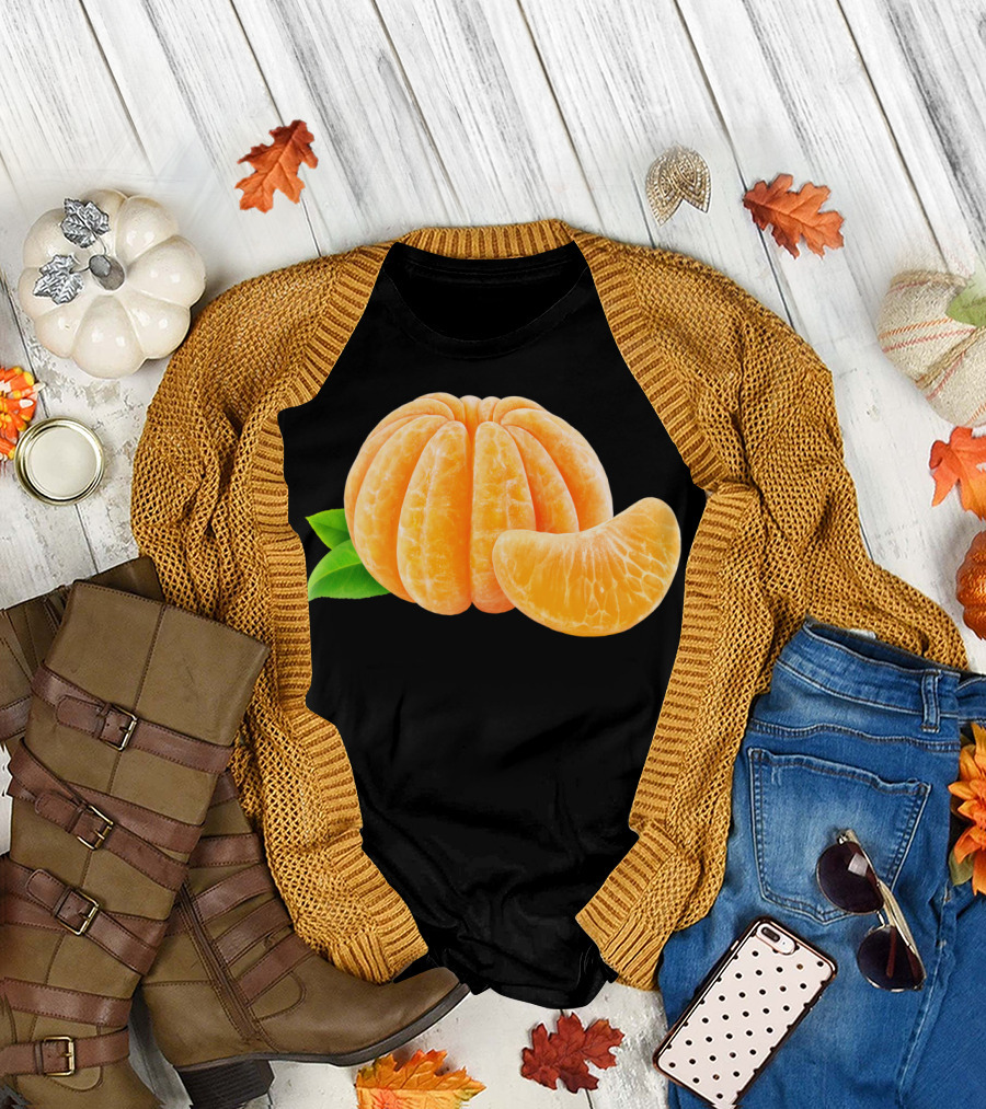 Peeled Tangerine Slice with Leaves T-Shirt