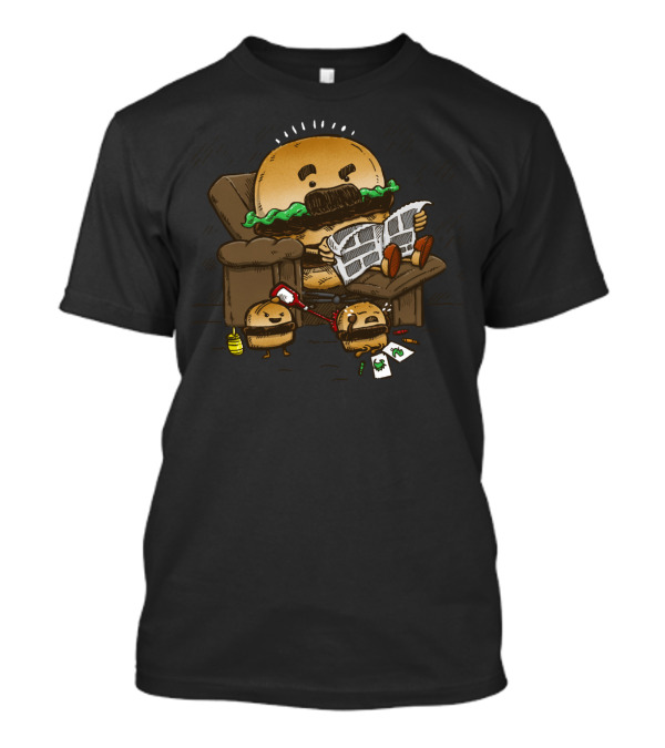 The Dad Burger Reading Newspaper With Kids Playing T-Shirt