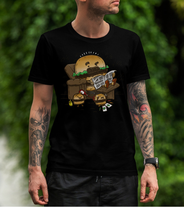 The Dad Burger Reading Newspaper With Kids Playing T-Shirt