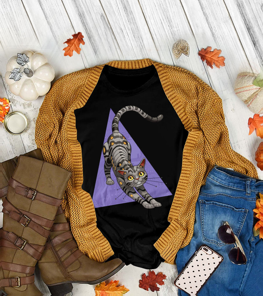 Robo Cat American Shorthair Circuit Triangle T-Shirt