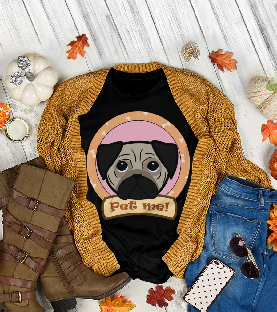 Pet Me Pug with Bone Circle T-Shirt