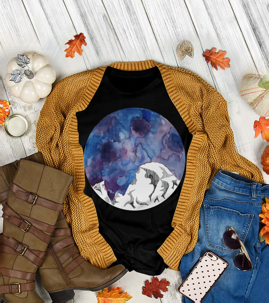 Half Dome Mountain Watercolor Night Sky T-Shirt