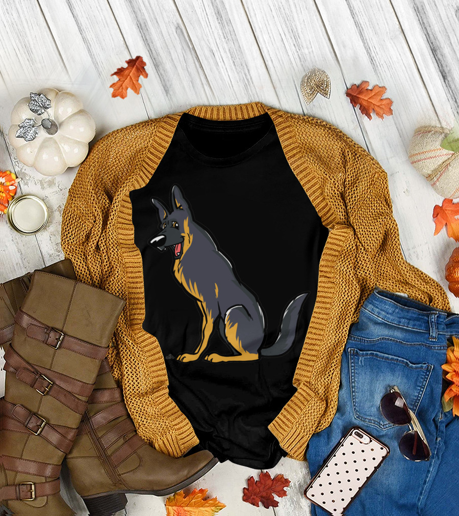German Shepherd Cartoon Dog Happy Sitting T-Shirt