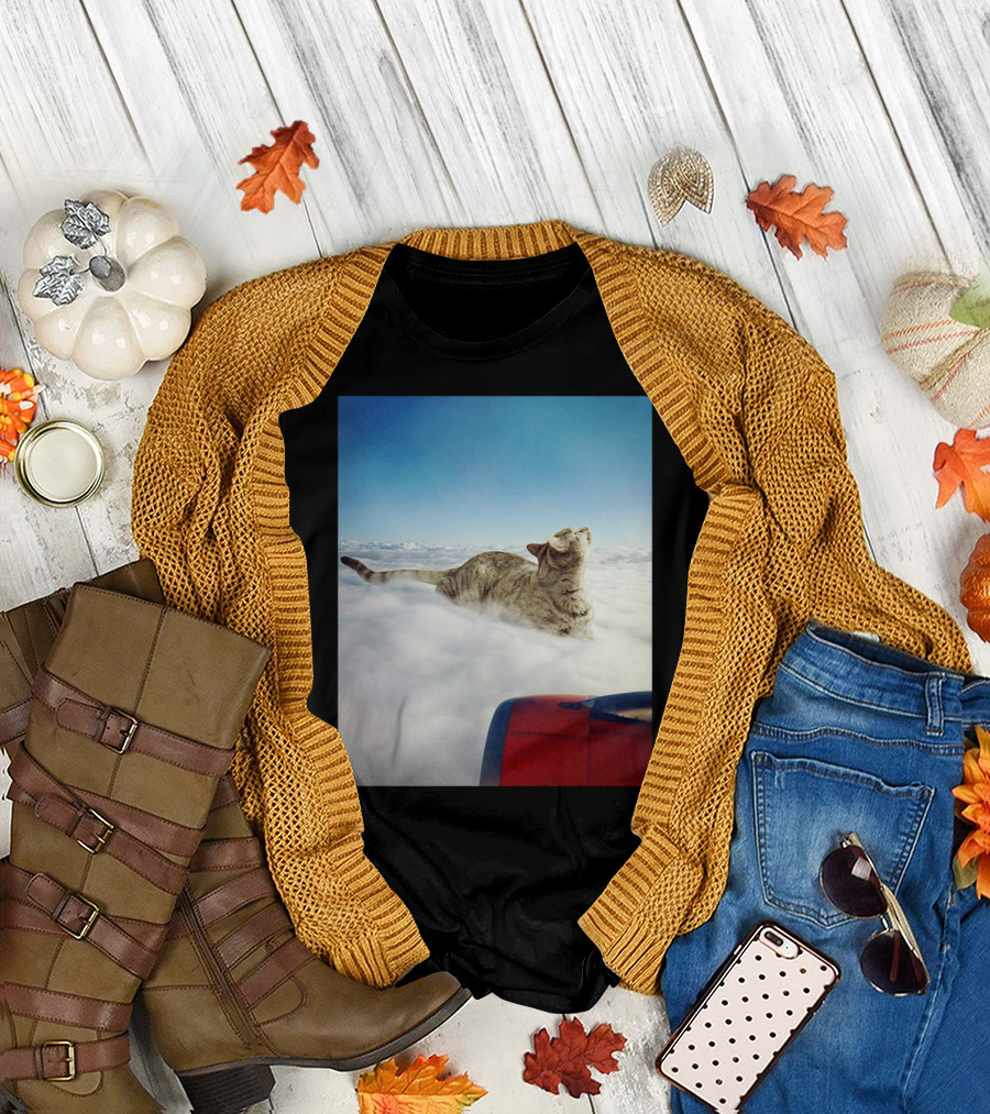 Best Before Cat Riding Airplane Through Cloudy Sky T-Shirt
