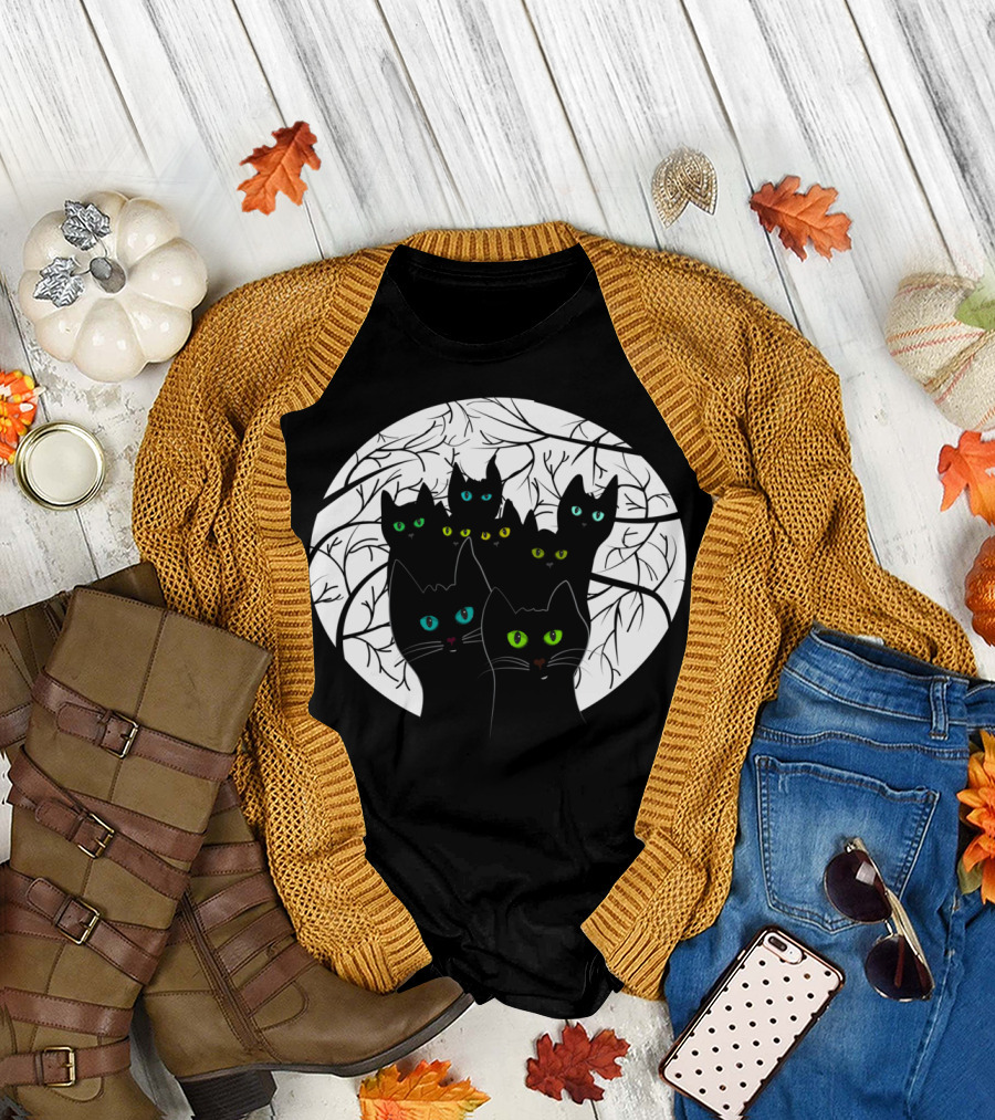 Cats Gathered in Circle of Branches with Colorful Eyes T-Shirt