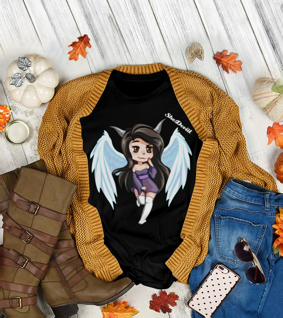 SheDeviil Angel Girl with Horns and Wings T-Shirt