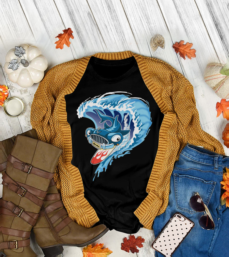 Hamkie Surfing Shark Car Wave Adventure T-Shirt