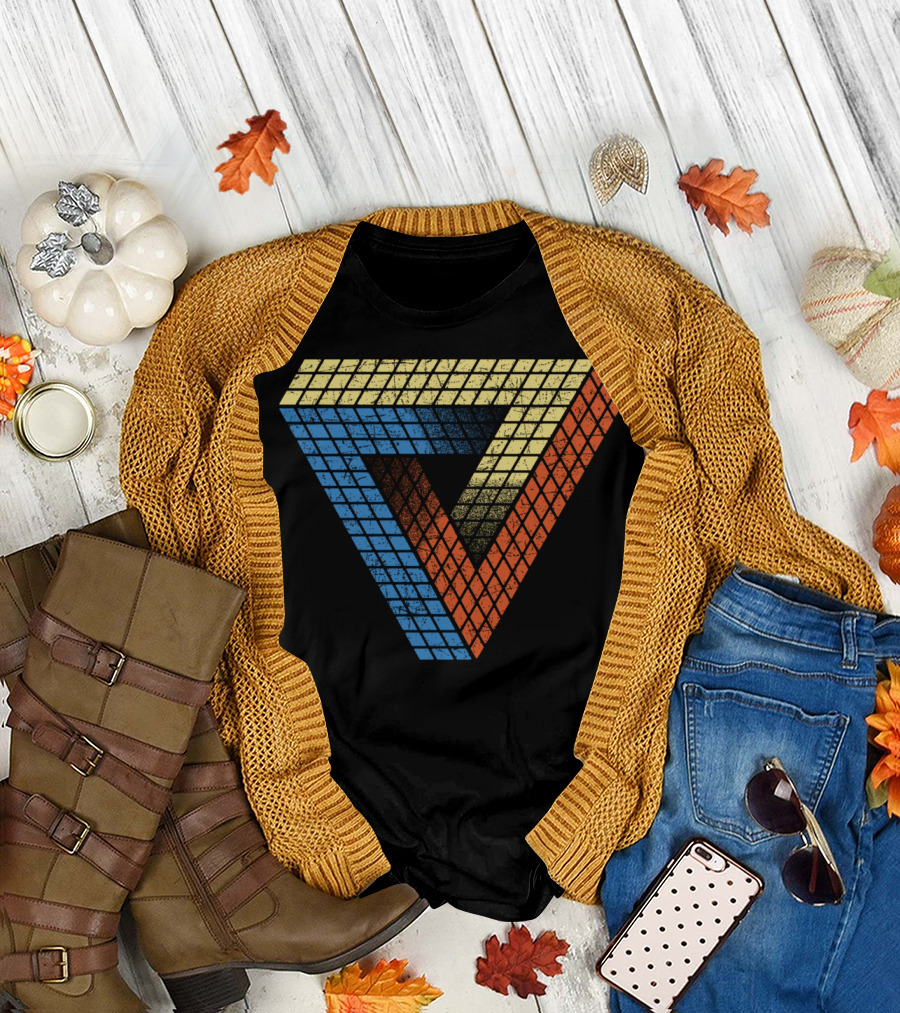 Penrose Puzzle Impossible Triangle Retro Blocks T-Shirt