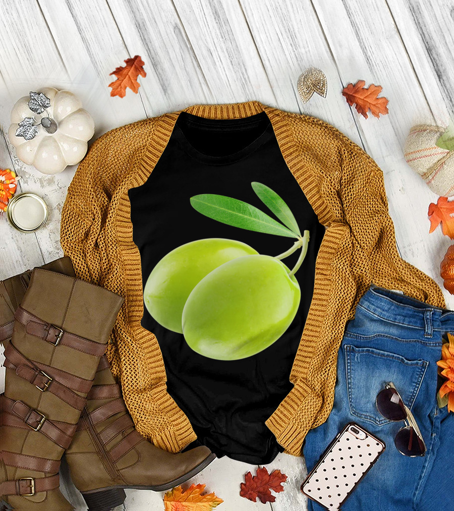 Two Green Olives Sticks with Leaves T-Shirt