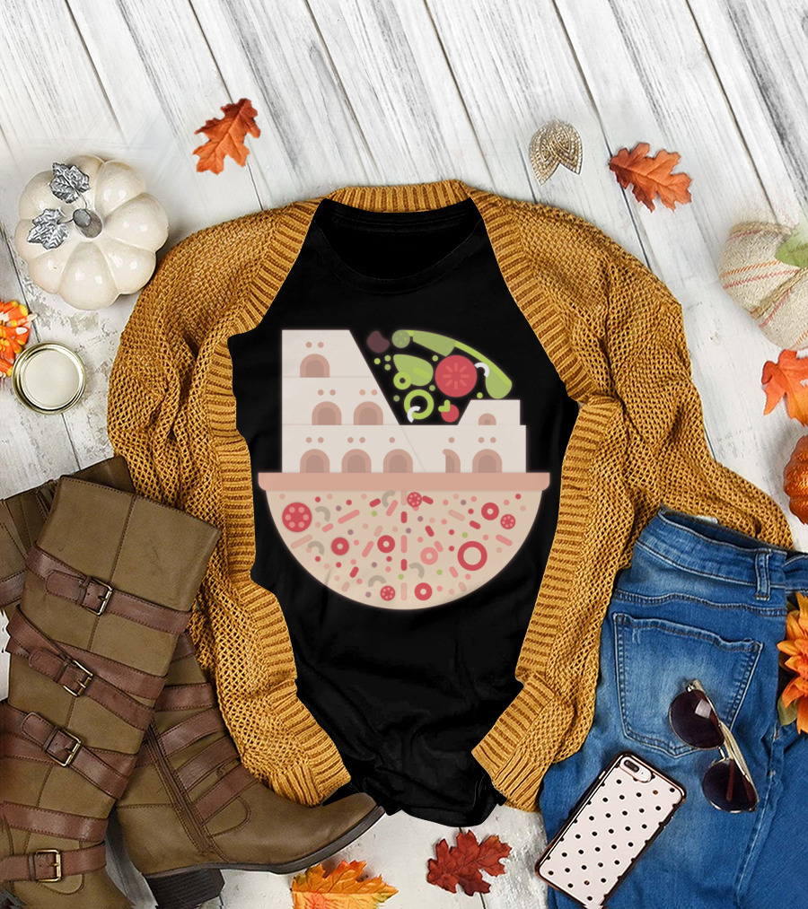 Italy in a Nutshell Colosseum Pizza and Fresh Vegetables Fusion T-Shirt