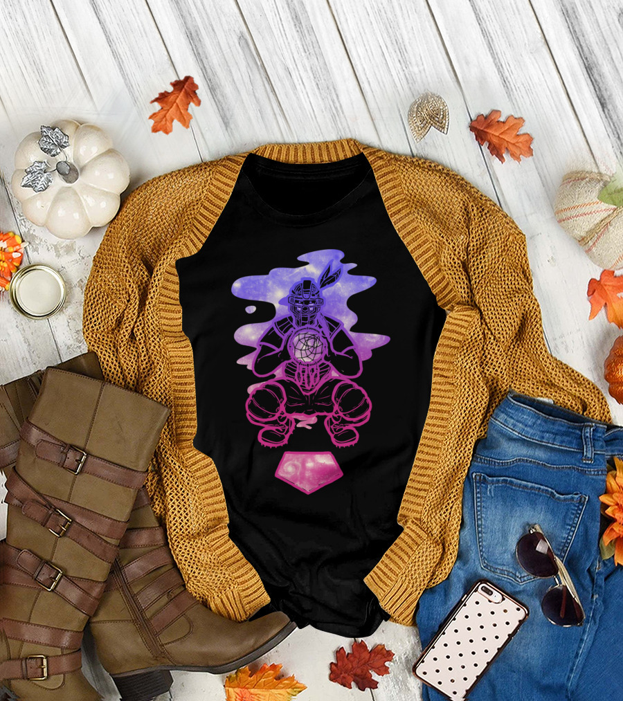 Dreamcatcher Baseball Catcher Holding Starry Dreamcatcher with Cosmic Elements T-Shirt