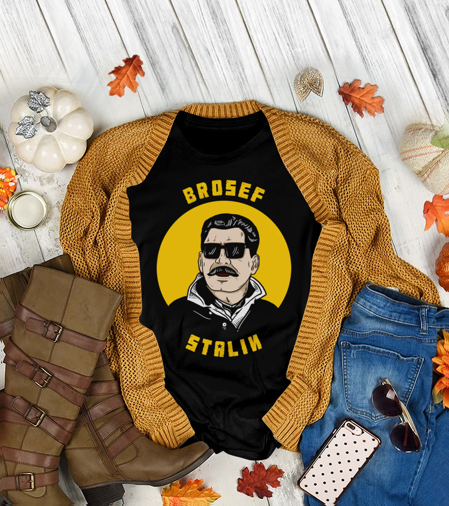 Brosef Stalin Cool Iconic Look in Black Sunglasses with Yellow Circle Background T-Shirt