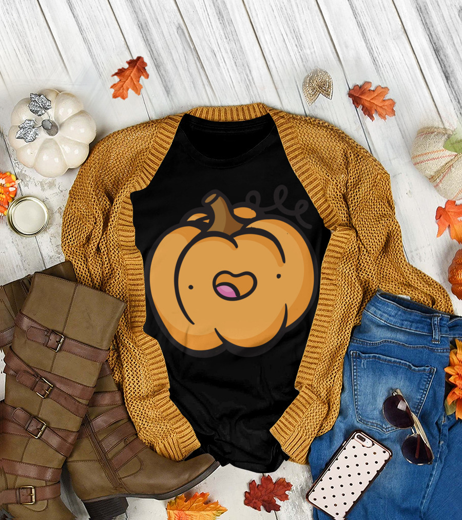 Pumpkin Dude Cartoon Face Halloween Jack O' Lantern T-Shirt