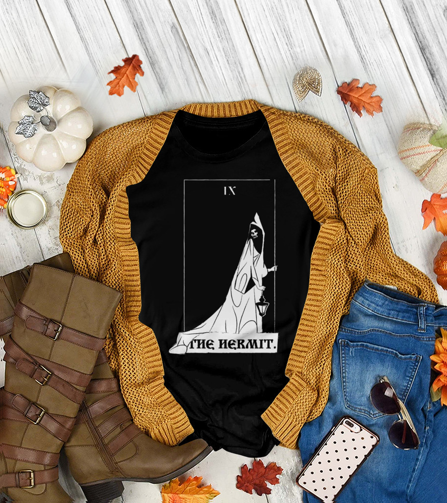 IX The Hermit Tarot Card Skull Cloaked Figure with Lantern T-Shirt