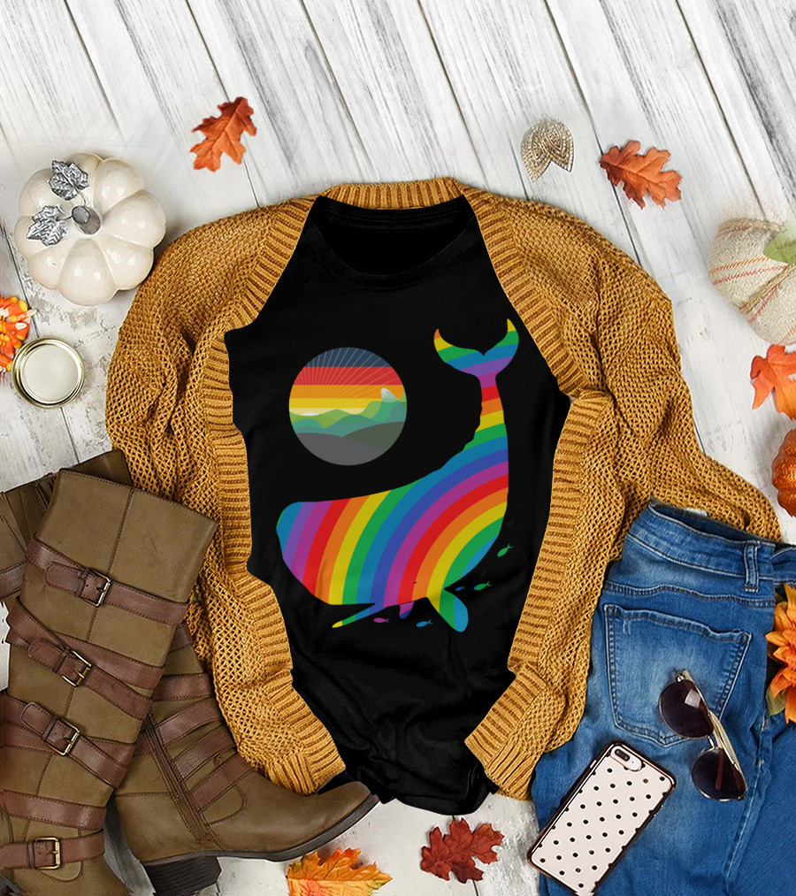 Dreaming Whale Rainbow Ocean Sunset T-Shirt