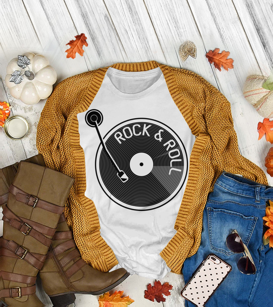 ROCK and ROLL VINYL RECORD TURNTABLE TRACKS T-Shirt