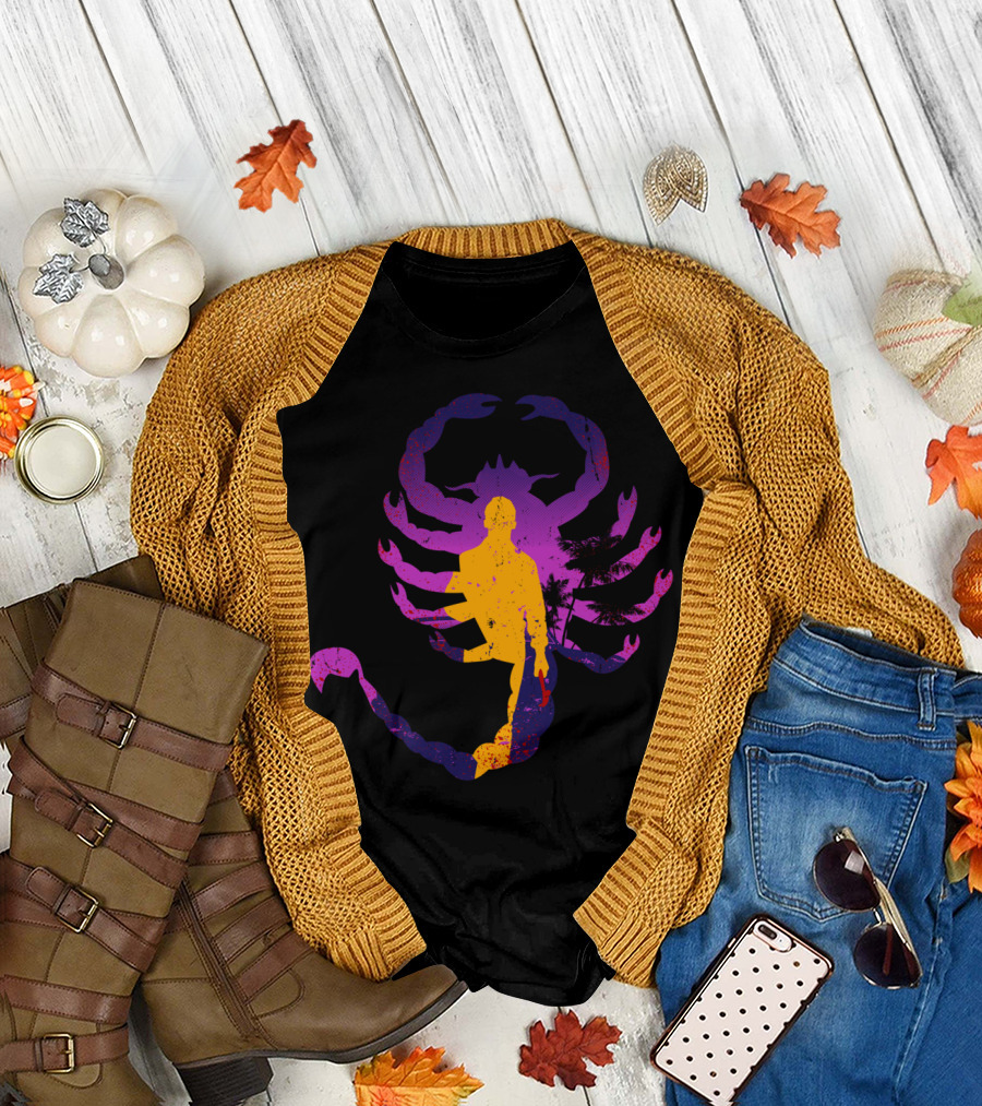 The Driving Scorpion Silhouette with Palm Sunset Motif T-Shirt