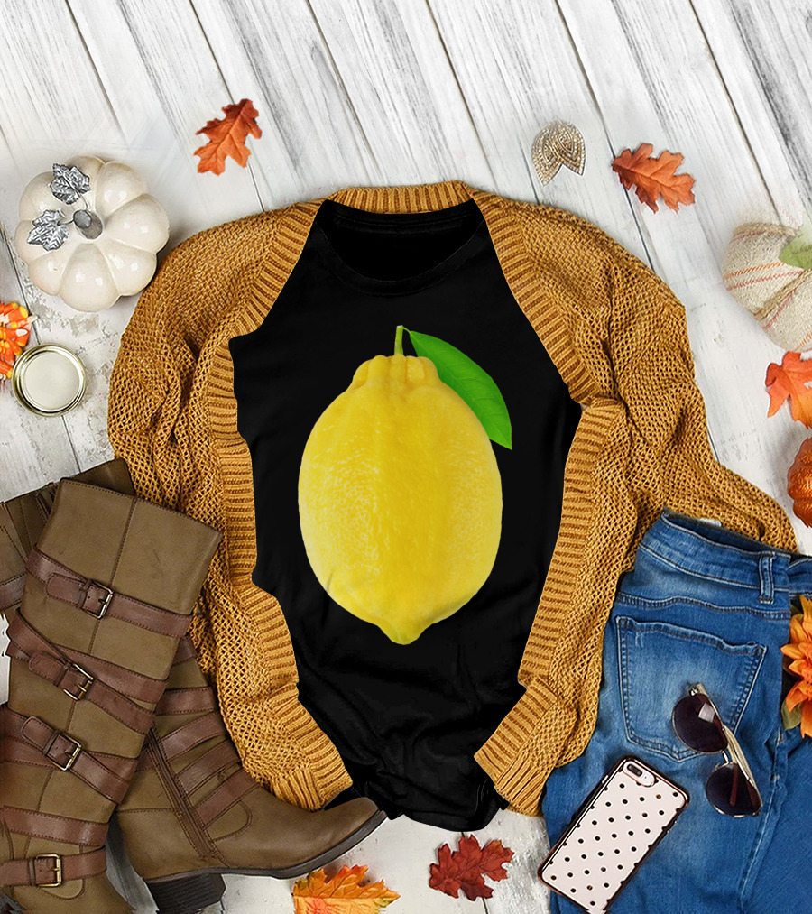 Lemon Fruit with Green Leaf T-Shirt