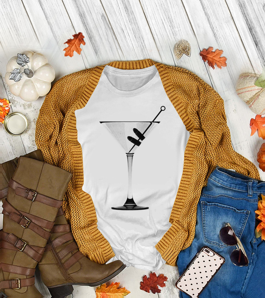 Cocktail Glass with Bullet Martini Olive Skewer T-Shirt
