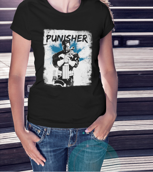 Punisher Blue Paint Splatter Comic T-Shirt