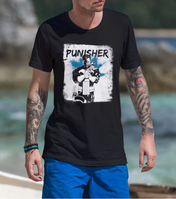 Punisher Blue Paint Splatter Comic T-Shirt