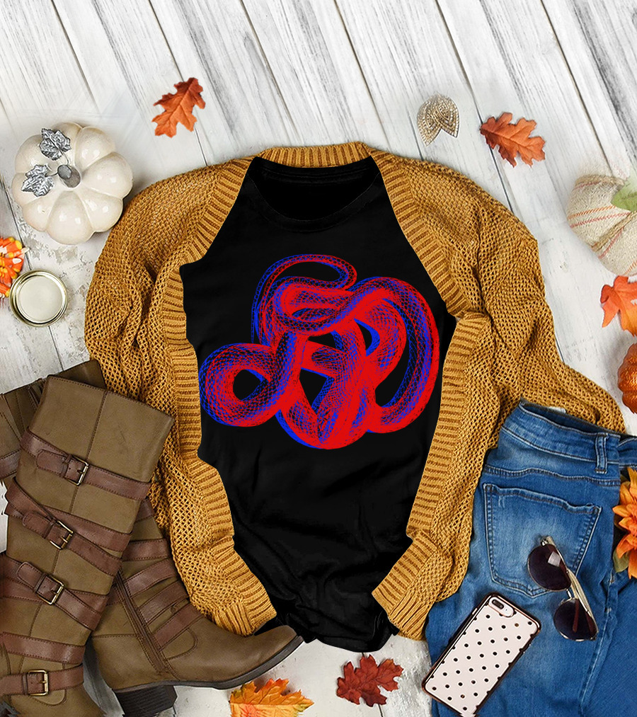 Snek 2 Snake Red Blue Intertwined Optical Illusion T-Shirt