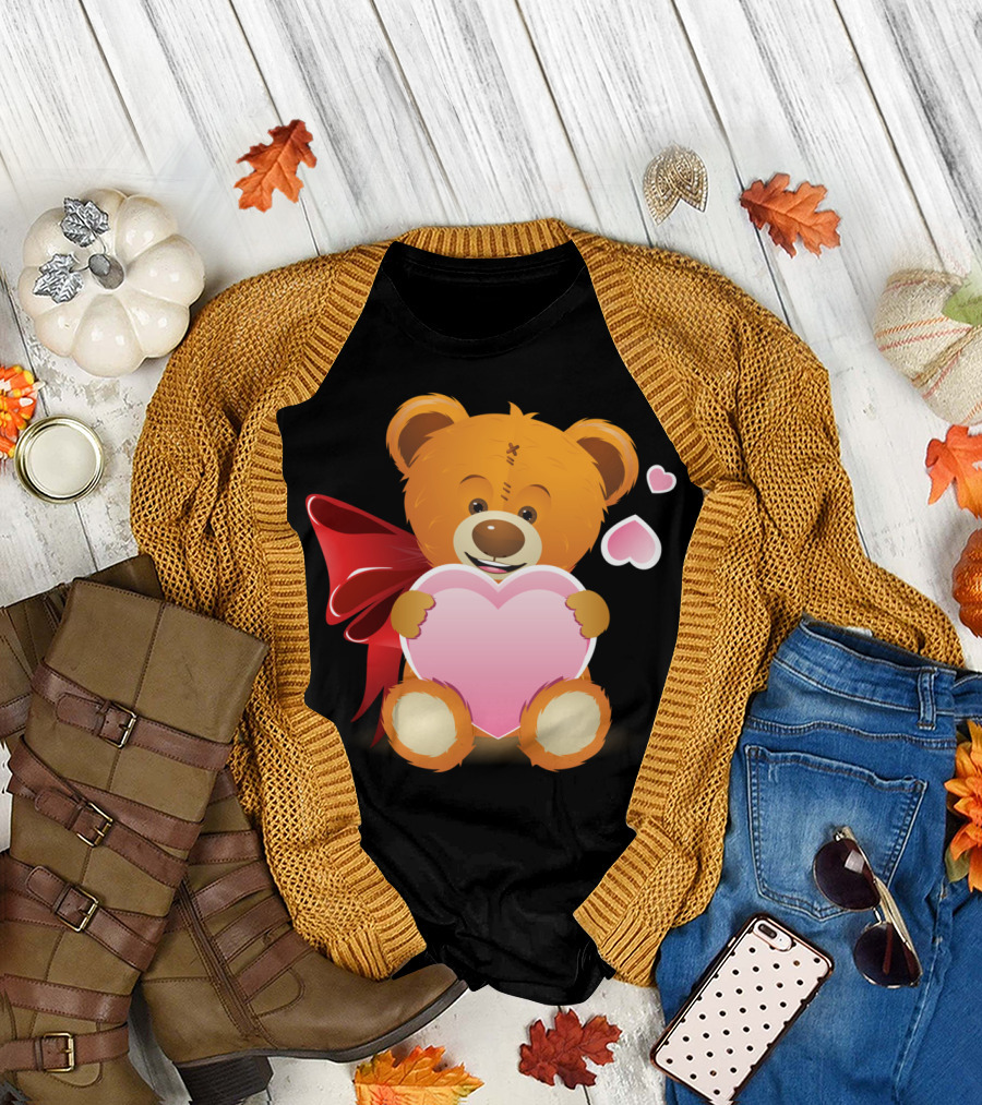 Happy Bear Holding Heart with Red T-Shirt