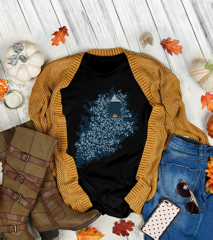 Shut In Cozy Night by Lantern with Leaves and Window T-Shirt