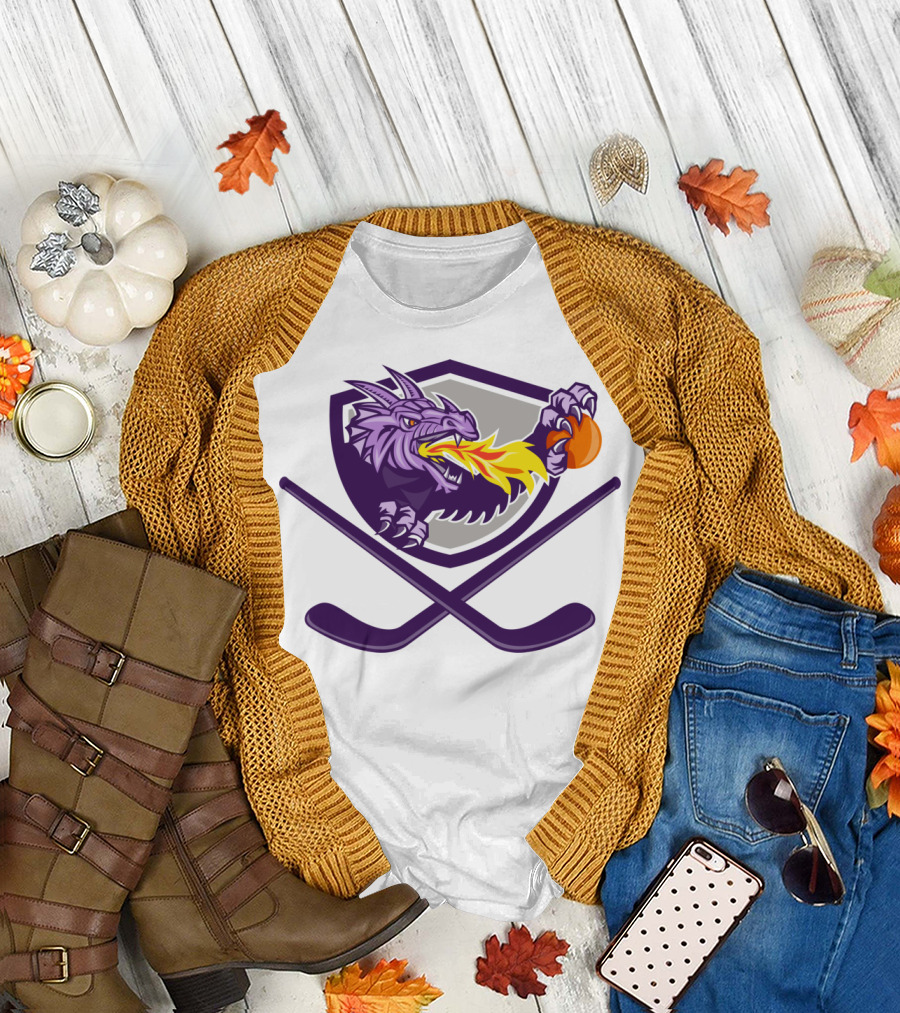 Dragon Fire Breathing Shield with Hockey Sticks and Basketball T-Shirt