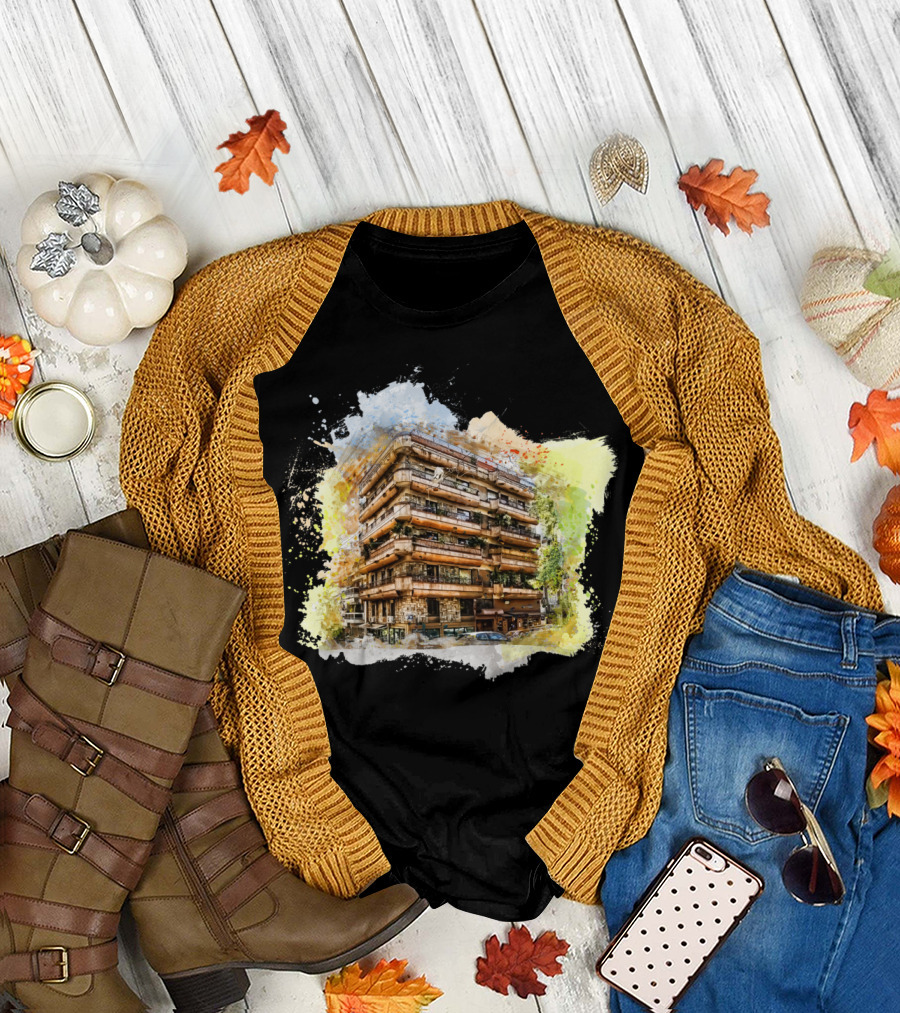Athens House Watercolor Urban Architecture T-Shirt