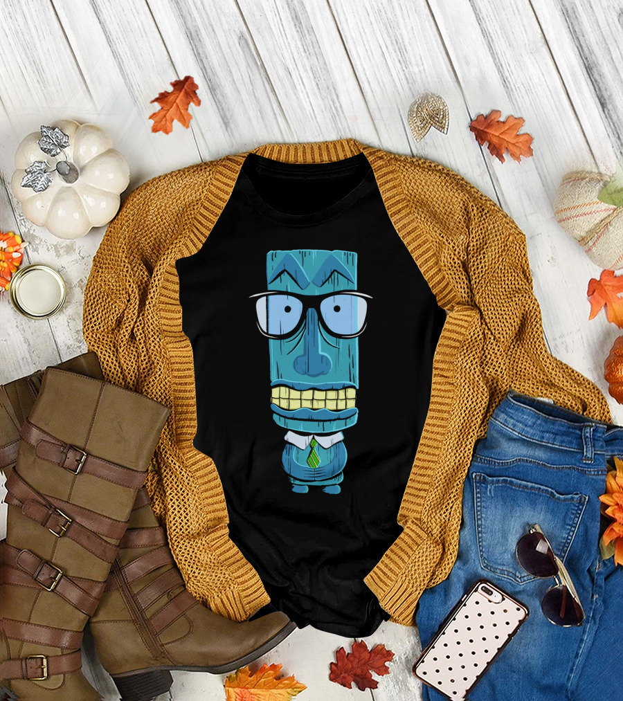 Giki Tiki Little Nerdy Blue Statue with Glasses and Tie T-Shirt