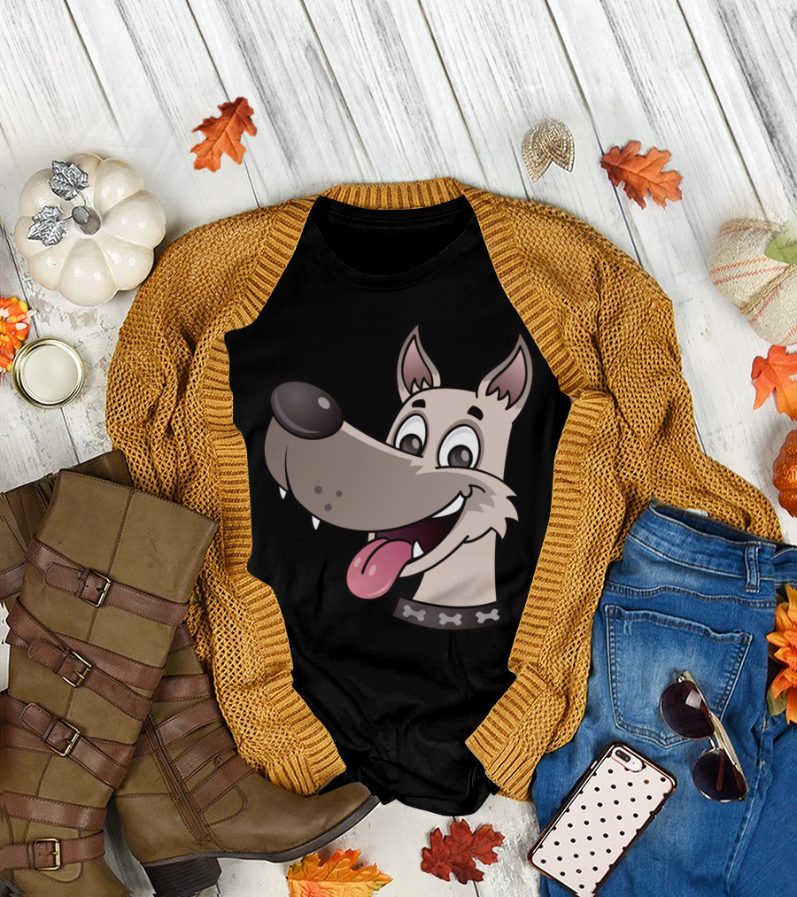 Happy Dog Cartoon Face Tongue Out Playful Expression T-Shirt