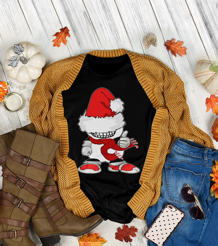 Happy Holidays Cartoon Santa Hat Scarf Smiling Character T-Shirt