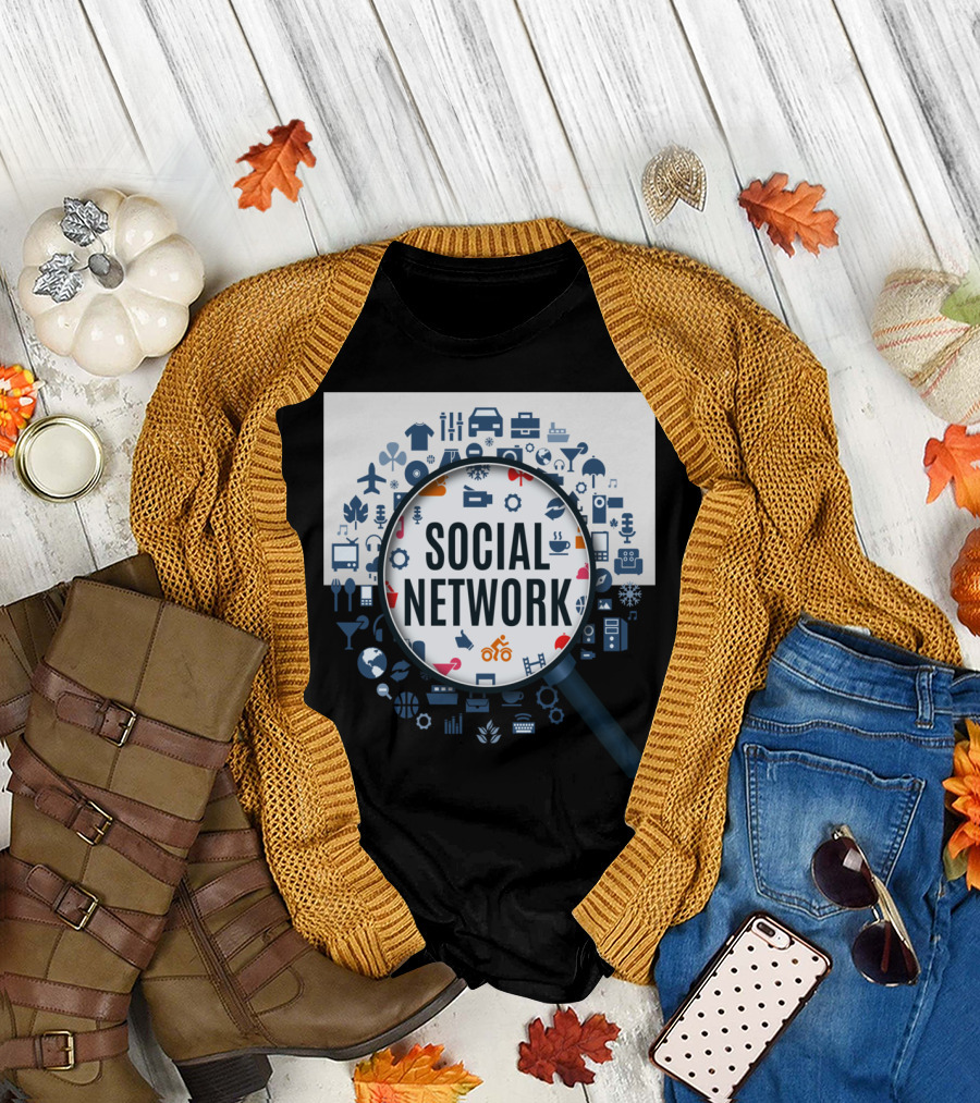 Social Network Magnified Elements Icons Collection T-Shirt