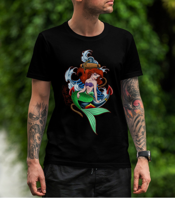 Under The Sea Mermaid With Anchor And Waves T-Shirt