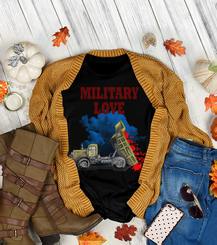 USA Military Love Truck with Hearts and Smoke T-Shirt